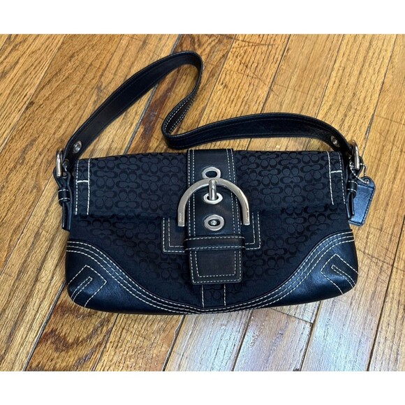 Coach Handbags - Vintage Coach Purse Soho Demi Shoulder Bag Canvas Black Leather Y2K G05Q-3628